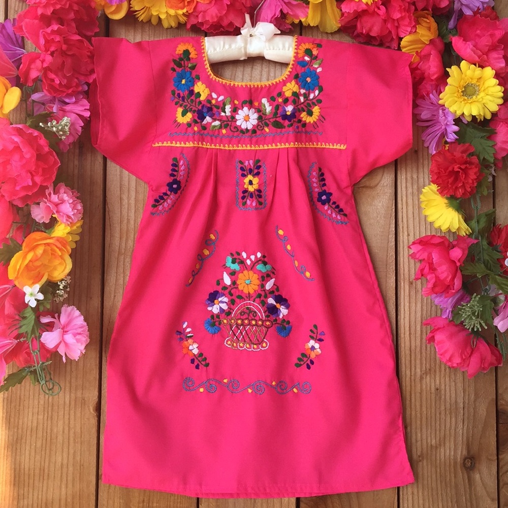 Mexican Embroidered babies and girls Pink Dresses